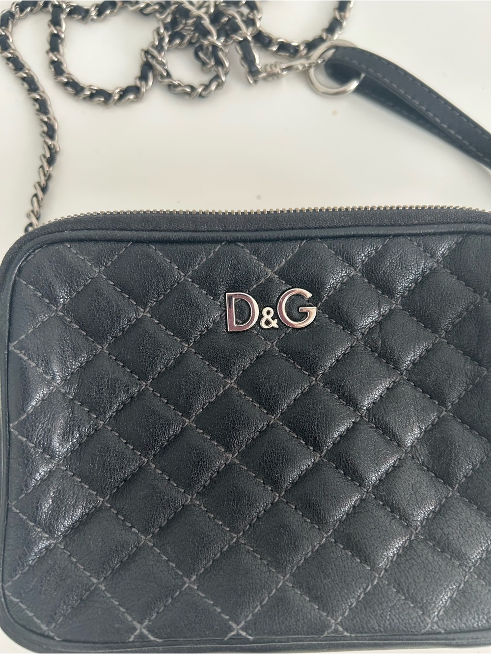 D&G Black Leather Crossbody Bag with Silver Chain